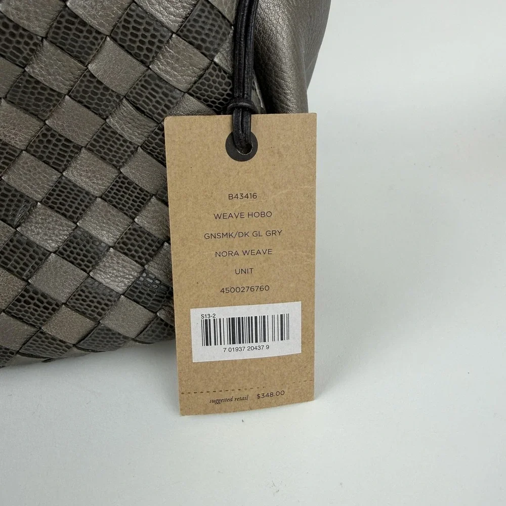 Cole Haan Hobo Bag Womens Gray Leather‎ Nora Weave Shoulder Purse Tassel B43416